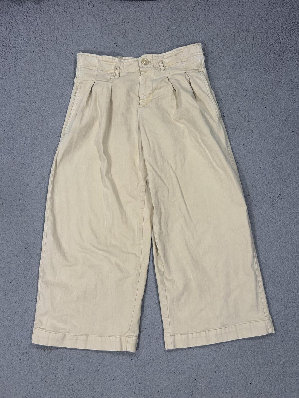 Maeve Pants Womens 2P Petite Beige Wide Leg Cropped Pleated Twill Chino